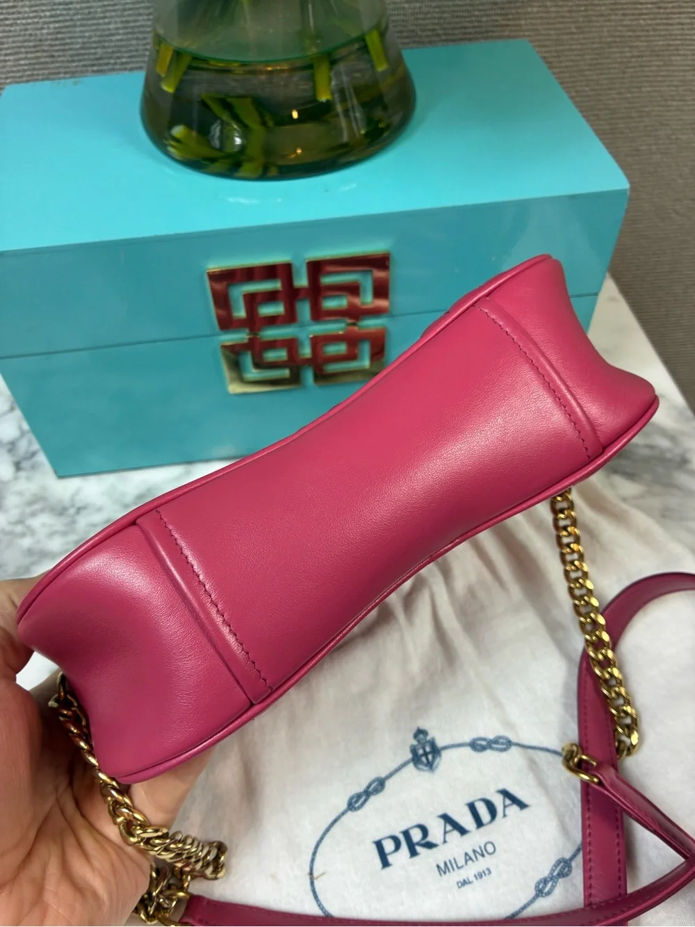 Prada Pink Quilted Diagramme Crossbody Bag - Gold Hardware - Excellent Condition